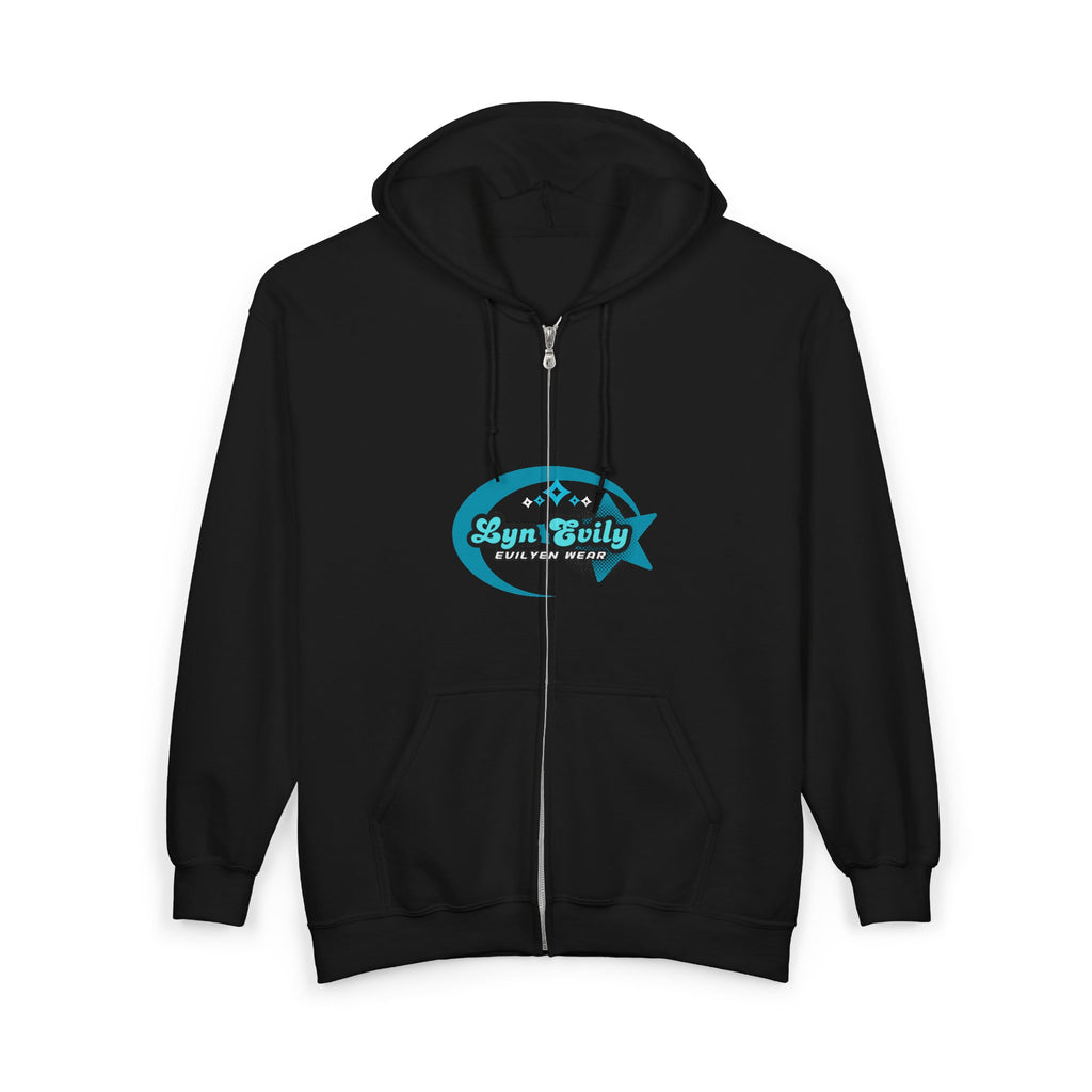 Lyn Evily Zip Hoodie — Vintage Teal Logo Full-Zip Sweatshirt