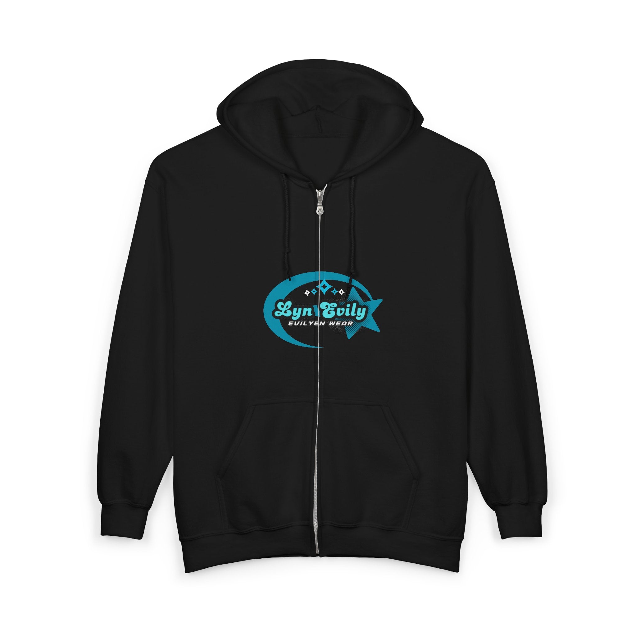 Lyn Evily Zip Hoodie — Vintage Teal Logo Full-Zip Sweatshirt